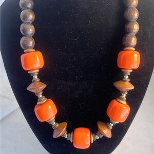 Chunky Orange and Brown Beaded Necklace